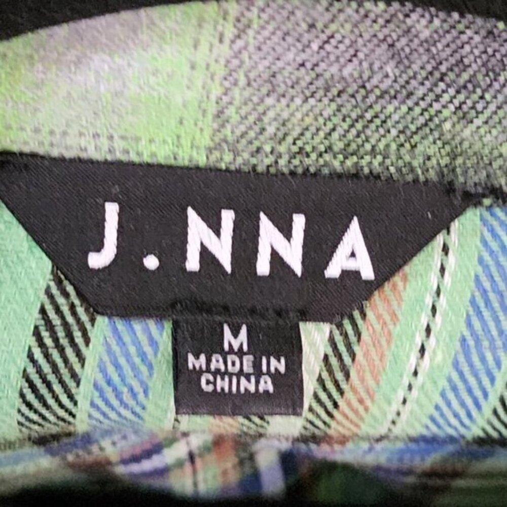 J. NNA Green Plaid Patchwork Button Front Flannel… - image 2